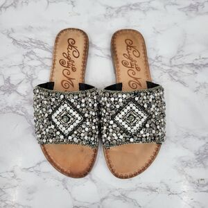 Naughty Monkey Susanna Sandal Black Silver Beaded Rhinestone Slide Sandals